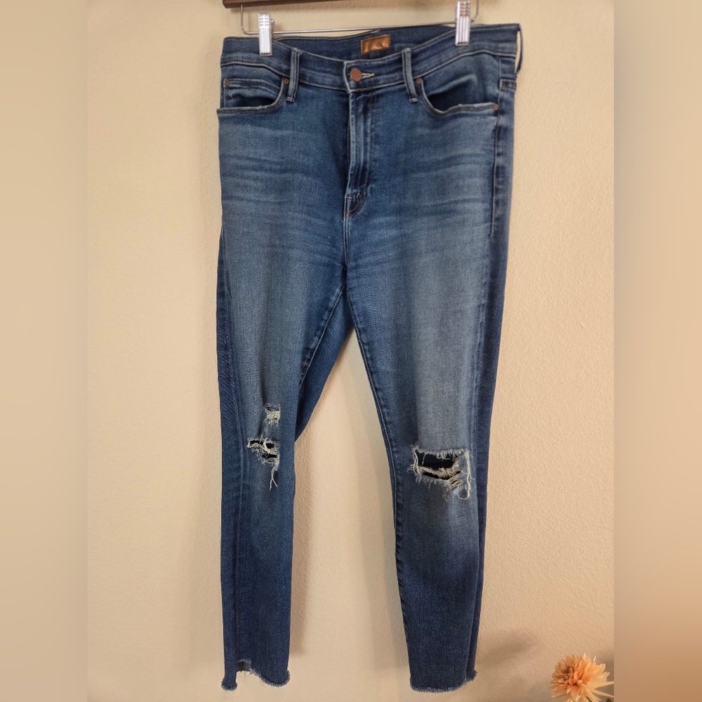 MOTHER Classic Blue Ripped Skinny Jeans